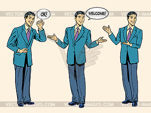 Set of businessman presentation show welcome - vector image
