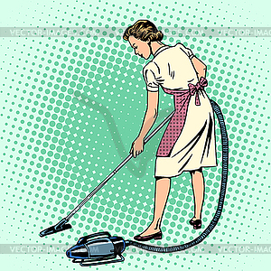 раскраска Женщина, делать уборку пылесосом