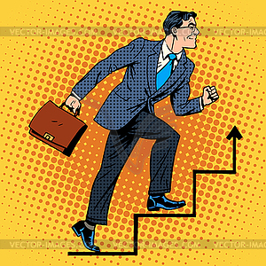 Businessman climbs up career ladder - vector clipart