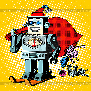 Robot Santa Claus Christmas gifts humor character - vector image