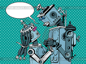 Couple robots man woman love - vector image