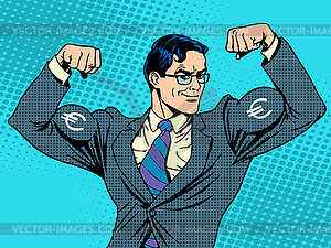 Businessman with muscles currency Euro - vector clipart