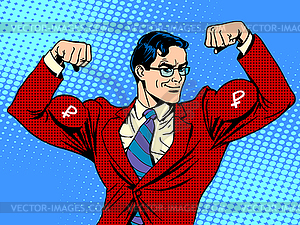 Businessman with muscles currency ruble - royalty-free vector image