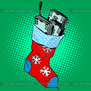 Christmas sock with money - vector clipart