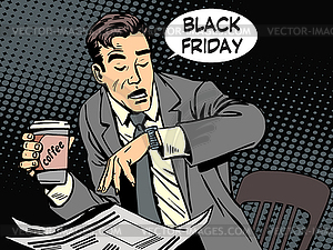 Black Friday businessman in cafe - vector clip art