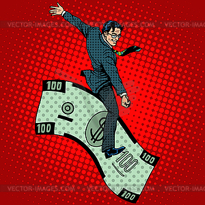 Financial Rodeo businessman riding dollar - vector clipart