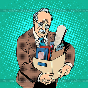 Old worker retiring sadness - vector clipart