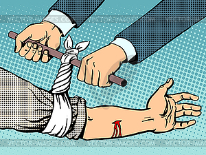 Bandage to stop bleeding after being wounded - vector clip art