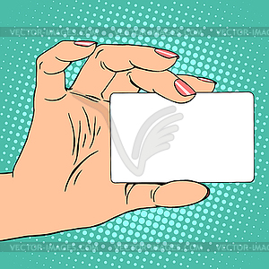 Business or credit card in female hand - vector image