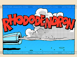 Rhododendron sound motor comic style lettering - vector image