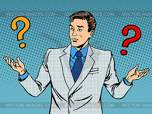 Вопросы бизнесмен недоразумение - векторизованное изображение
