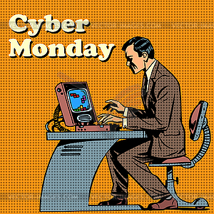 Кибер понедельник компьютер и человек - изображение в векторе