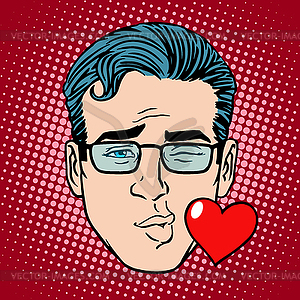 Retro Emoji kiss face man - vector clipart / vector image