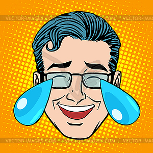 Retro Emoji tears joy man face - vector image