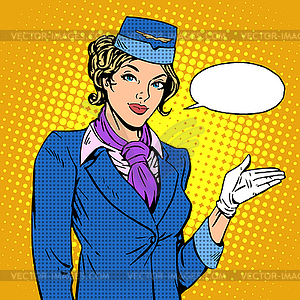 Stewardess airline invites you to Board - vector clipart