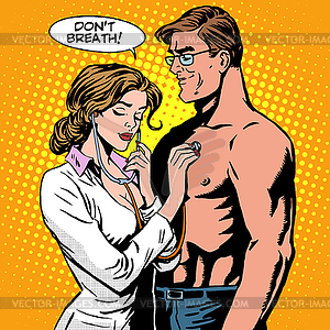 Medical examination nurse patient breathing - vector image