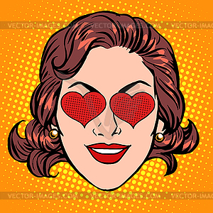 Retro Emoji love heart woman face - vector clipart