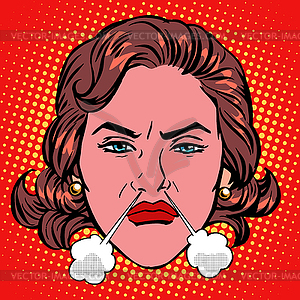 Retro Emoji rage anger boiling woman face - vector clipart