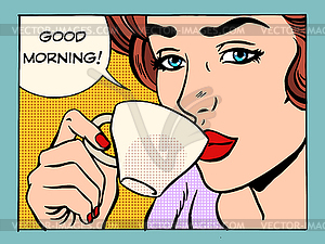 Good morning girl with Cup of coffee - vector image