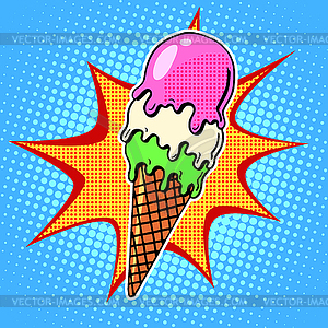 Ice-cream cone with three flavors - vector image