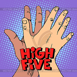 Высокий пять приветствие белый черная рука - векторный рисунок