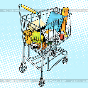 Grocery trolley with food - vector image