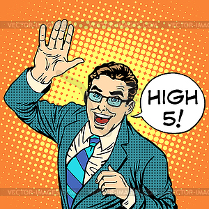 High five joyful businessman - royalty-free vector clipart