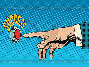 Red success button hand presses - vector clipart