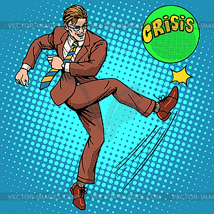 Человек попадает мяч с именем кризиса - изображение в векторе / векторный клипарт