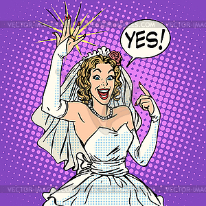 Happy bride with wedding ring - vector clipart