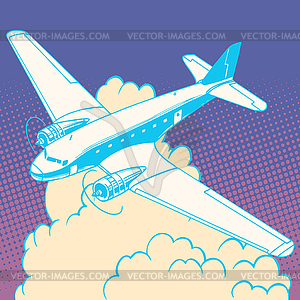 Airplane in clouds vintage retro travel flights - vector image