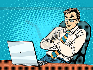 Good businessman at laptop - vector clipart / vector image