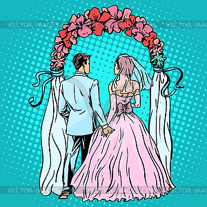 Wedding groom bride altar - vector clipart