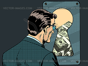 Financial security man money keyhole - vector image