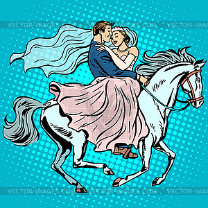 Bride and groom white horse love wedding romance - royalty-free vector image