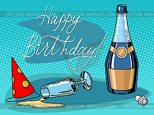 Счастливый день рождения шампанского - векторное изображение EPS