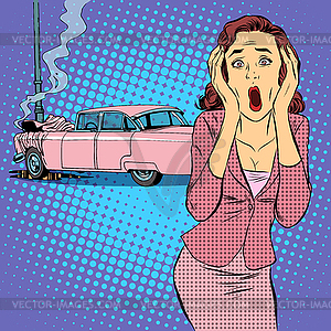 Female driver car accident - vector image