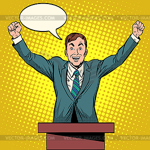 Speaker candidate speech at podium - vector clipart