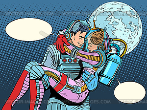 Couple astronauts love man woman - vector clipart