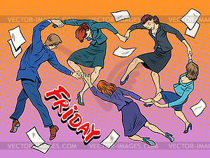 Танец в офисе пятницу праздник радость бизнеса - векторное изображение