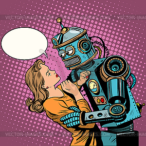 Robot woman love computer technology - vector image