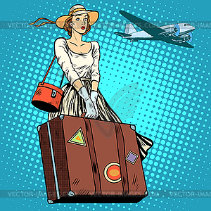 Girl travel suitcase airport - vector image