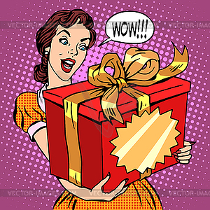 Woman and big gift box - vector clipart