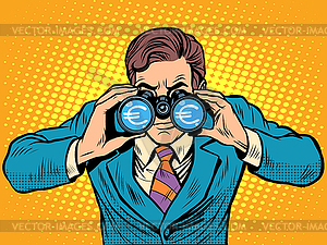 Financial monitoring of currency Euro businessman - vector clipart