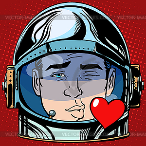 Emoticon kiss love Emoji face man astronaut retro - vector image