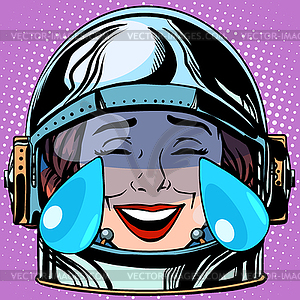 Emoticon tears of joy Emoji face woman astronaut - vector image