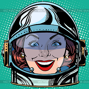 Emoticon joy smile Emoji face woman astronaut retro - vector clip art