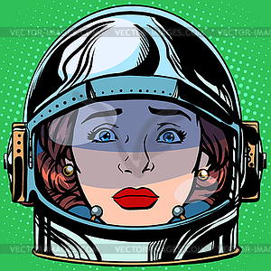 Emoticon sadness Emoji face woman astronaut retro - vector image