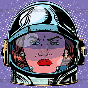 Emoticon rage Emoji face woman astronaut retro - vector clipart