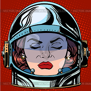 Emoticon anger Emoji face woman astronaut retro - vector image